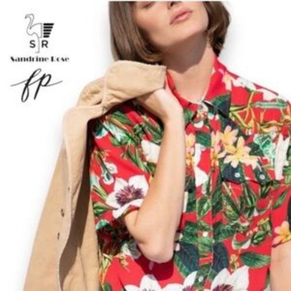 🌺Sandrine Rose X Free People Red Hawaiian Floral Snap Top